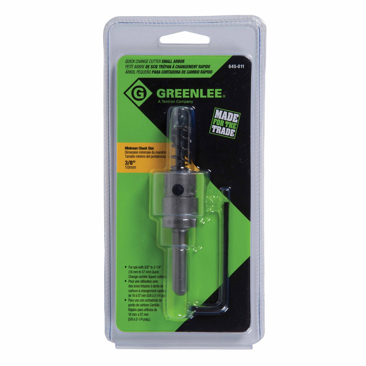 Greenlee 645-011 Quick Change Carbide-Tipped Arbor 3/8" Shank