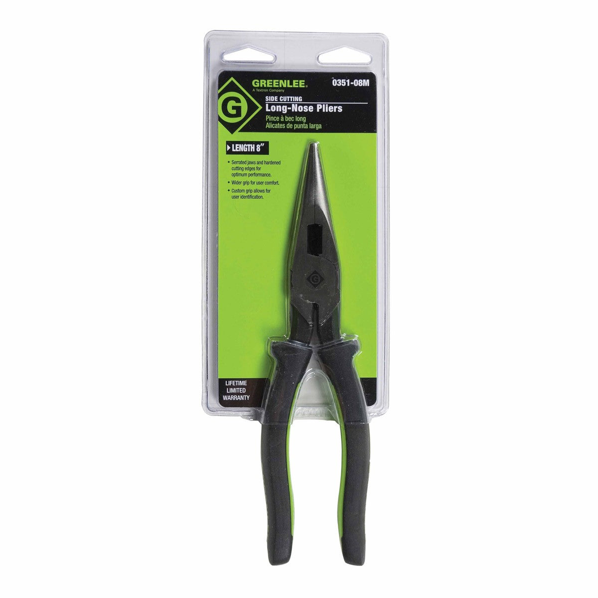 Greenlee 0351-08M Long Nose Pliers/Side Cutting 8" Molded Grip