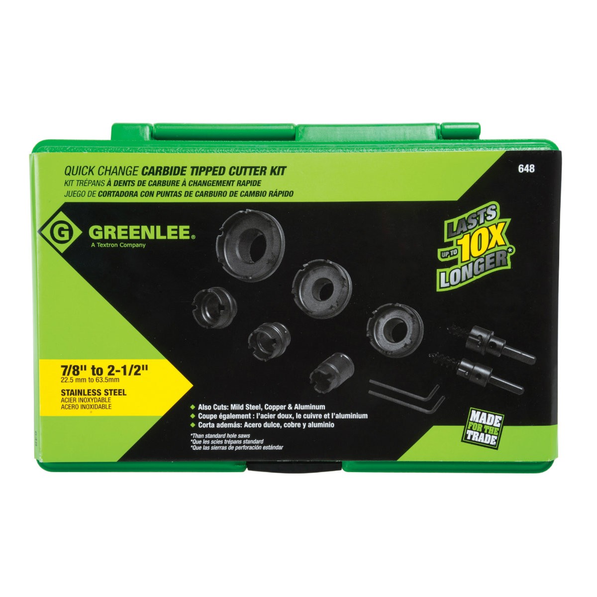 Greenlee 648 8 Piece Quick Change Carbide Hole Cutter Kit, 1/2" - 2-1/2"
