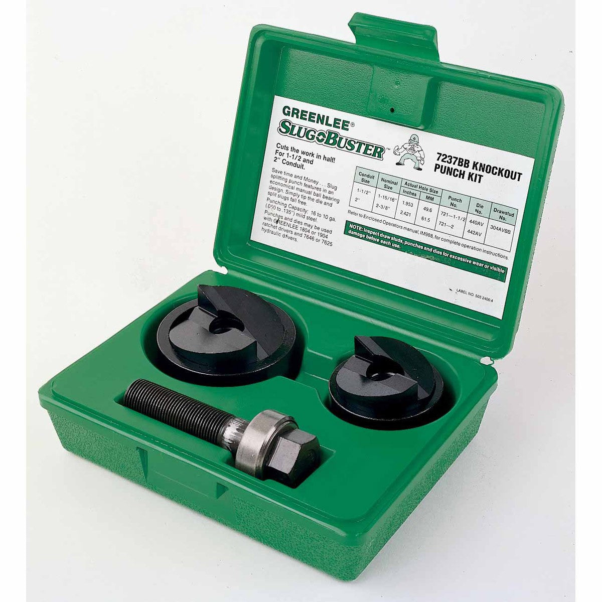 Greenlee 7237BB 1-1/2" and 2" Conduit Size Manual Slug-Buster Knockout Punch Kit