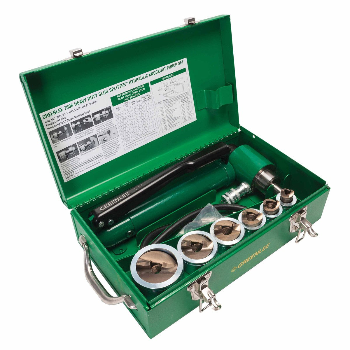 Greenlee 7506 1/2" - 2" Conduit Size Slug-Splitter Knockout Punch Kit with Hydraulic Ram and Hand P
