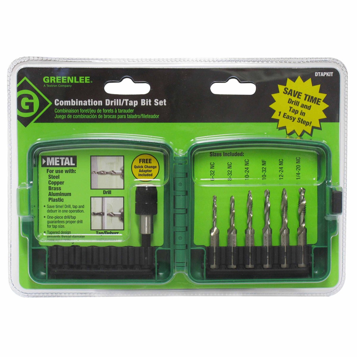 Greenlee DTAPKIT 6-32 to 1/4-20 6 Piece Drill/Tap Set