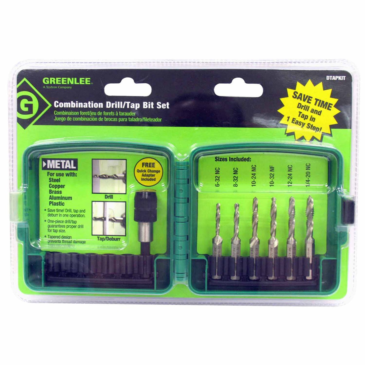Greenlee DTAPKIT 6-32 to 1/4-20 6 Piece Drill/Tap Set