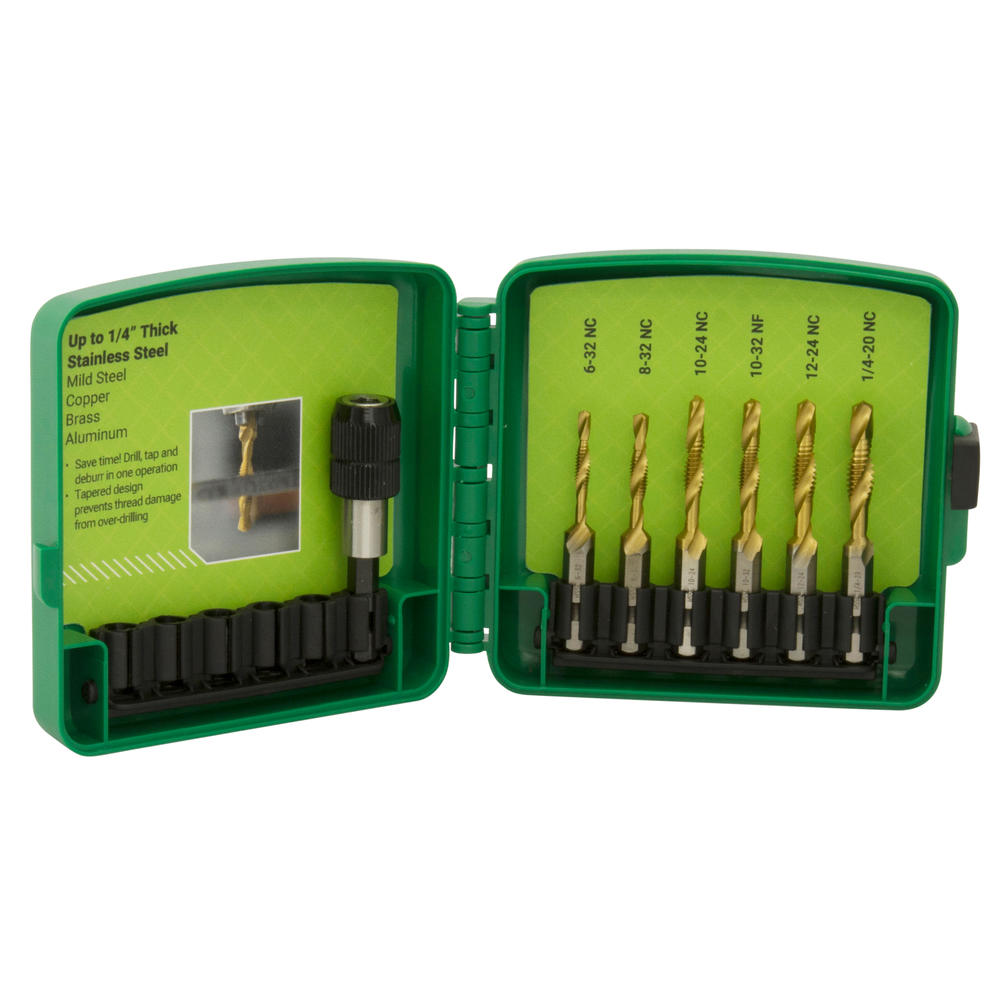 Greenlee DTAPSSKIT Standard 7-piece Drill/Tap Bit Kit with Quick-Change Adapter & Case